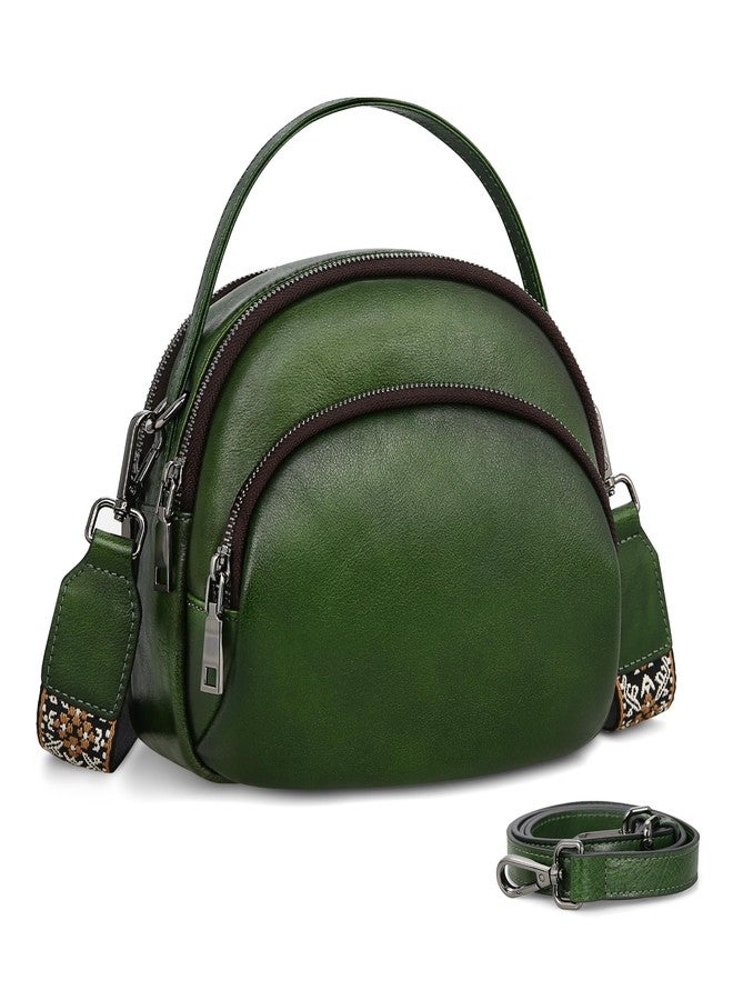 HESHE Genuine Leather Crossbody Bags Leather Purses for Women Vintage Small Shoulder Handbags with Multi-Pockets (Green) - Image 1