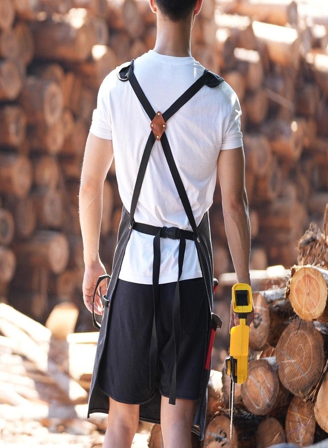 Tosewever Work Aprons for Men with Large Pockets, Canvas Cross Back Heavy Duty Adjustable Tool Aprons for Chef Cooking BBQ (Black) - Image 5