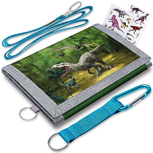 Yollber Dinosaur Kids Tri-Fold Wallet, Unisex, Ages 4-18, Faux Leather, Coin Pocket, Lightweight, Tri-Fold, 1 Count - Image 1