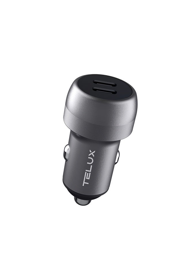 TELUX POWERGO 100W Fast Car Charger, Dual USB-C PD Ports (65W + 35W), Compact Aluminum Alloy Adapter, Blue LED Ring, Smart Chip Protection, for Laptop, Tablet, & Mobile - Image 1