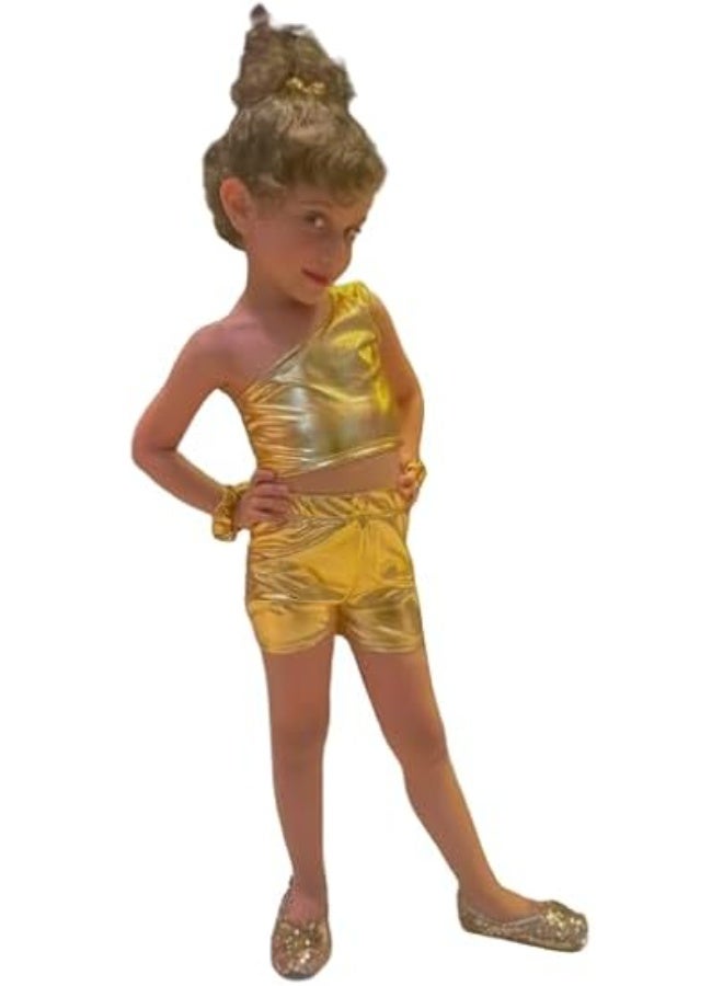Disco Lycra Leather 2 Pieces Fit for Gymnastics and Ballet