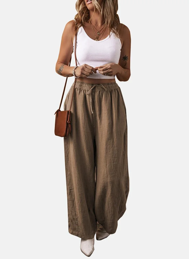 YUNIQEE Beige Plain Casual Trouser