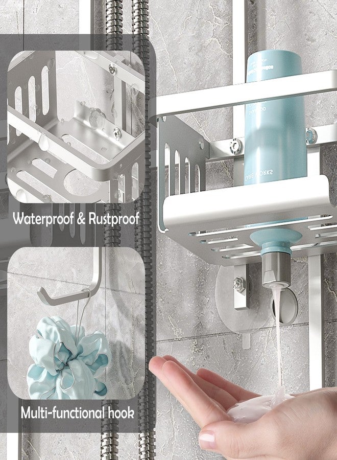 BXINREDA Aluminum Shower Caddy Hanging for Handheld Showerheads, Never Rust Shower Organizer with Hooks Holder Toothbrush Holder，Over Showerhead Caddy for Bathroom - Image 5