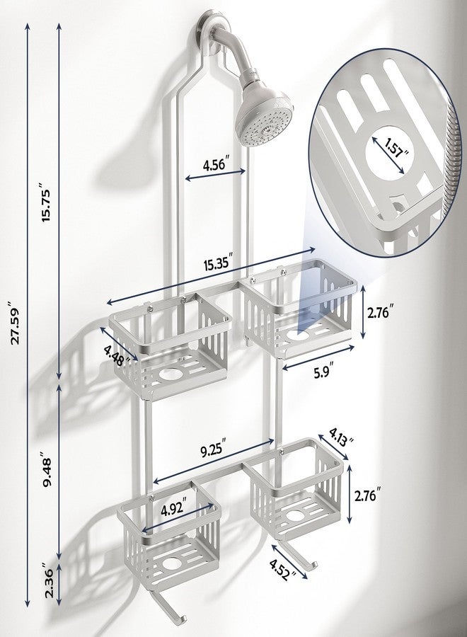 BXINREDA Aluminum Shower Caddy Hanging for Handheld Showerheads, Never Rust Shower Organizer with Hooks Holder Toothbrush Holder，Over Showerhead Caddy for Bathroom - Image 2