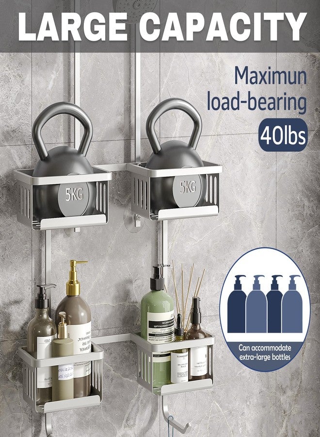BXINREDA Aluminum Shower Caddy Hanging for Handheld Showerheads, Never Rust Shower Organizer with Hooks Holder Toothbrush Holder，Over Showerhead Caddy for Bathroom - Image 3