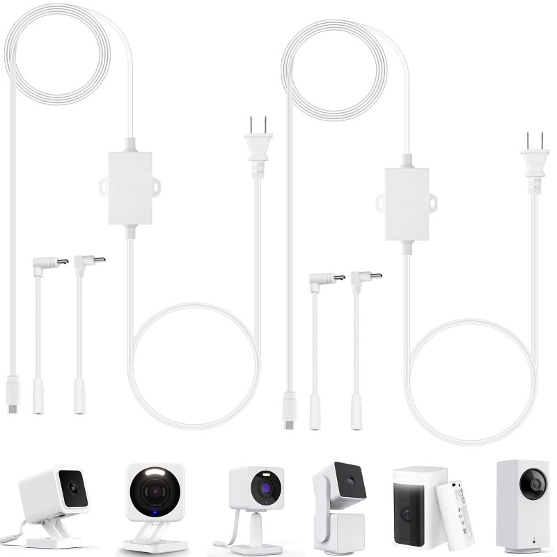 Uogw 20Ft/6m Outdoor Power Adapter Compatible with Wyze Cam V4/V3/V3 Pro/OG,Wyze Cam Pan V3/V2,90Â° Micro USB Extension Cable,Replace The WYZE Plug,Waterproof Flat Power Cable for Your Camera-2Pack - Image 1