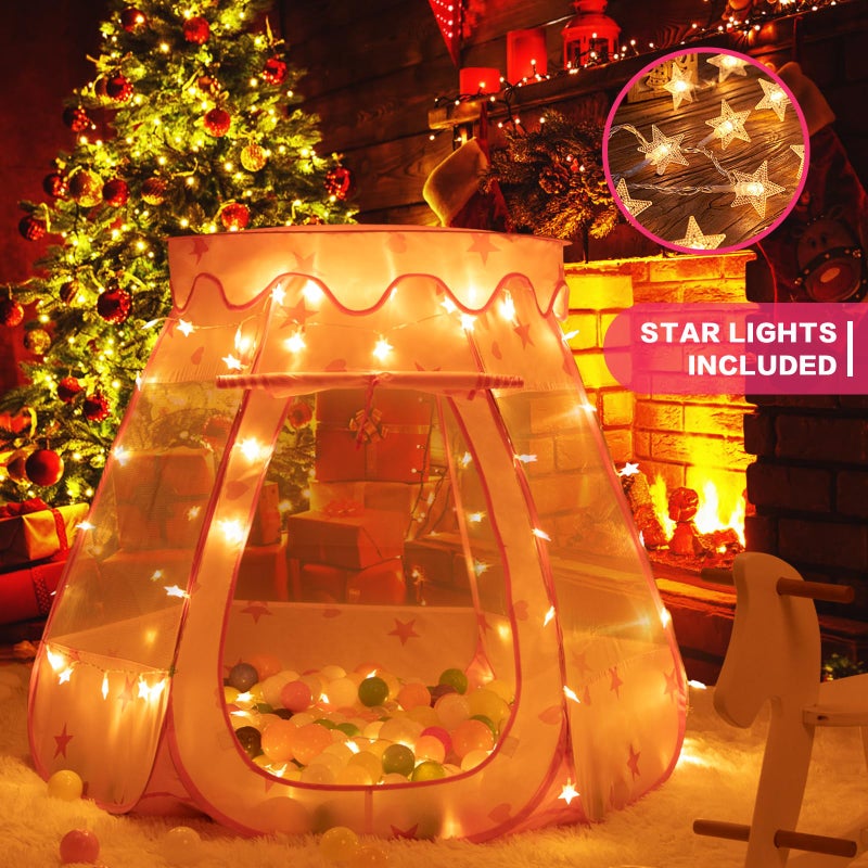 GeerWest Baby Ball Pit for Toddler with Star Lights  Pop Up Princess Play Tent for Kids  Indoor Outdoor Baby Girl Toys Birthday Gifts  NO Balls Pink Tent - Image 3