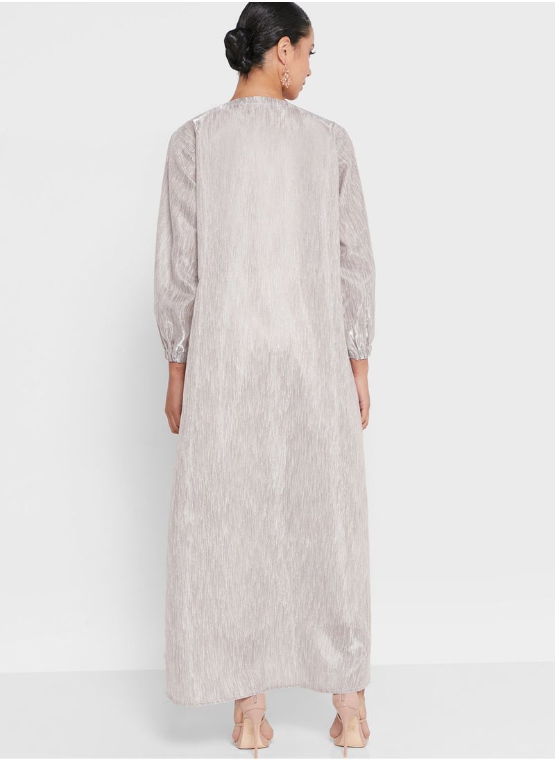 Khizana - Shiny Puff Sleeve Abaya With Sheila - Image 1