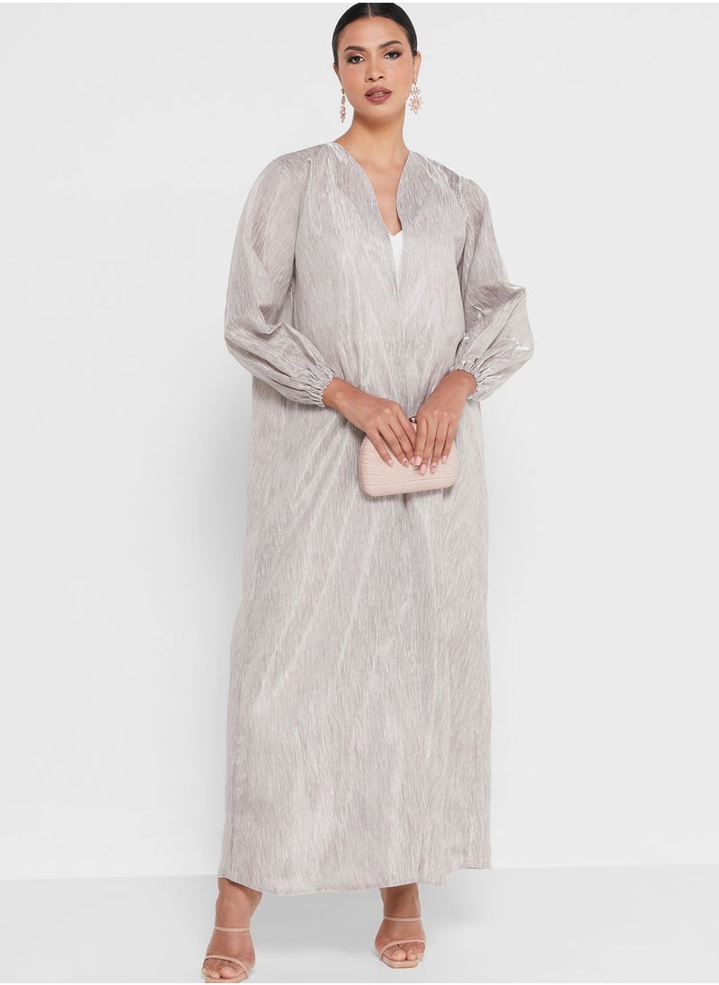 Khizana - Shiny Puff Sleeve Abaya With Sheila - Image 1