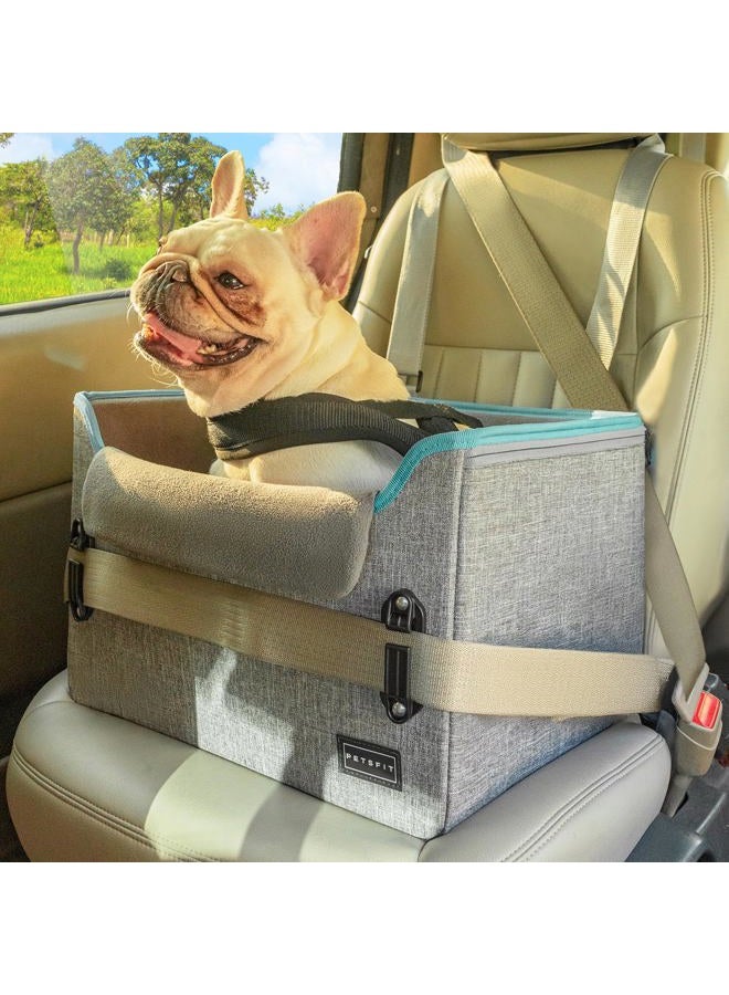 PETSFIT Dog Car Seats for Small Dogs, Portable Dog Booster Car Seat with Patent Safe Buckles, Clip-On Leash, Suitable for Small Pets Up to 25lbs (Grey) - Image 1