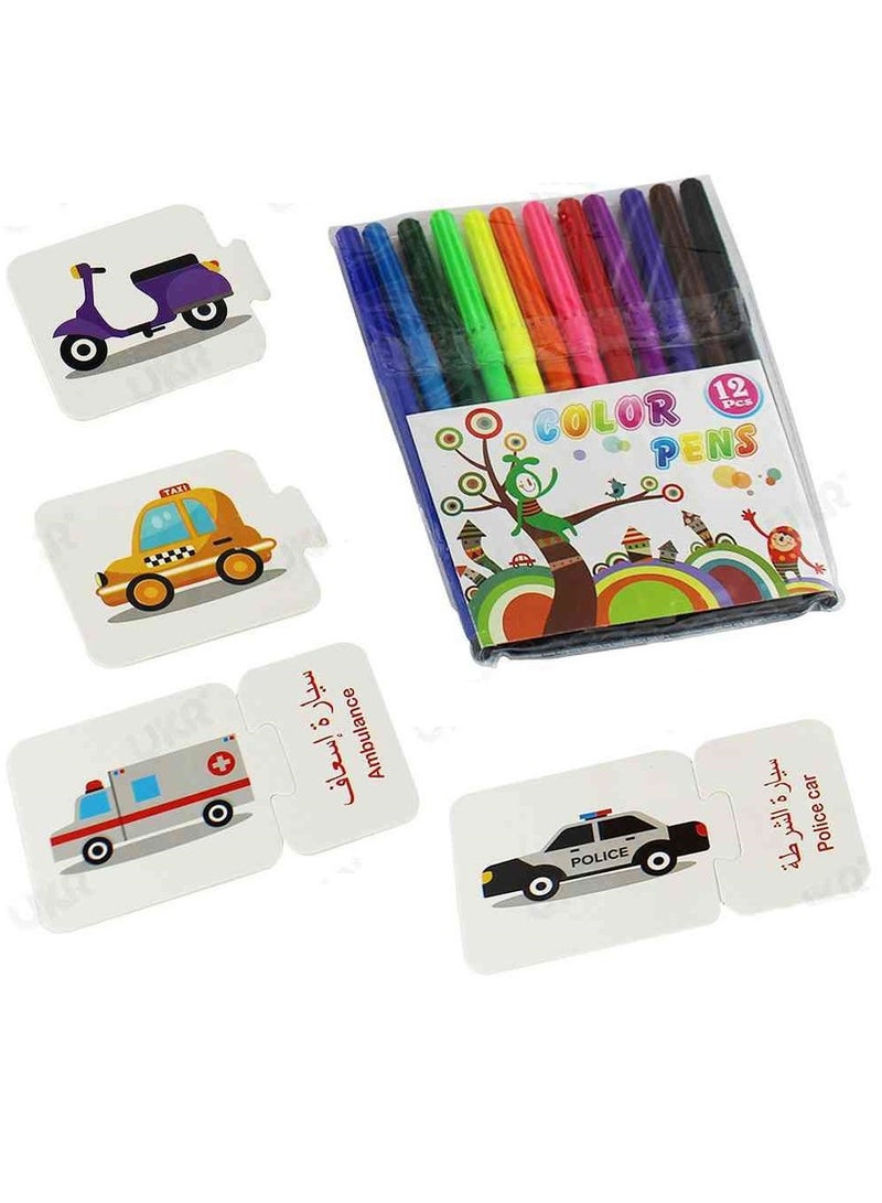 UKR Kids Arabic Transport Puzzles – 42-Piece Bilingual Toy Vehicles with Coloring | Educational Arabic & English Language Puzzle for Toddlers | Fun Learning Toy for Early Childhood Development - Image 2