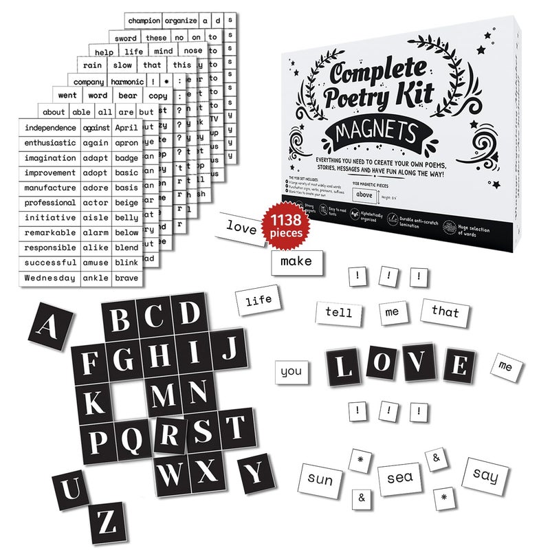 Simply magic 1138 PCS Complete Poetry Magnets Kit Word Magnets for Fridge Poem Magnets Word Fridge Magnets Sentence Building Sentence Magnets to Write Poems Stories Conversations  Simply Magic 