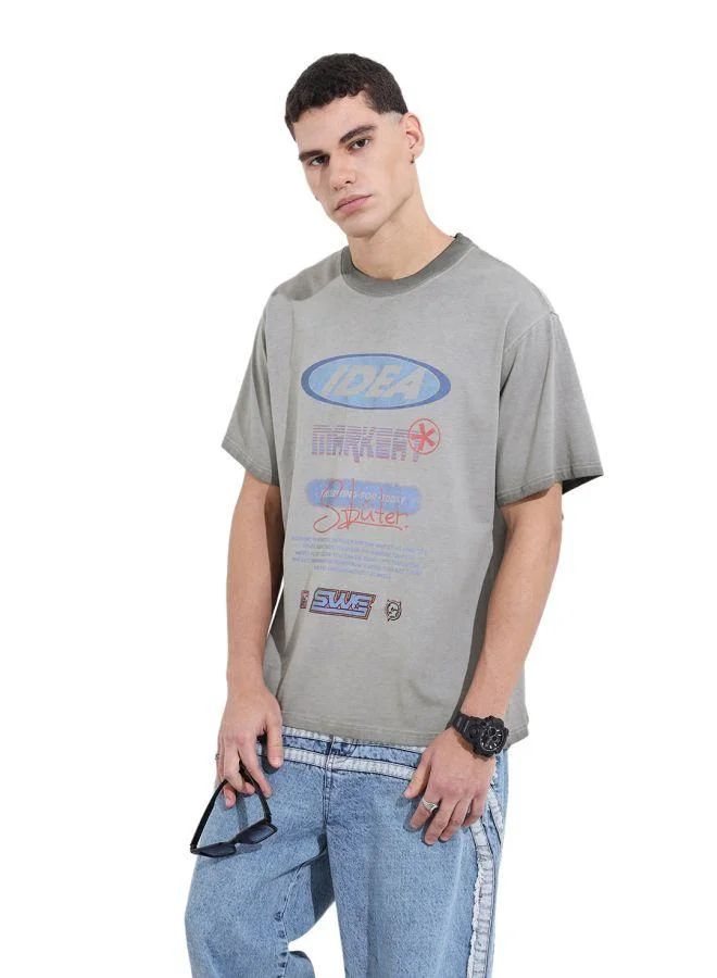 شركة المرآب الهندية Men Relaxed Fit Graphic Printed Crew Neck Half Sleeves T-Shirt