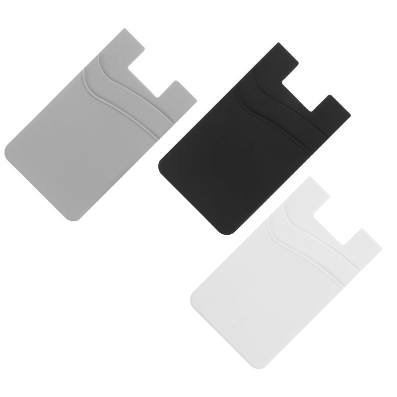 Adhesive Silicone Phone Wallet Card Holder 3 Pack Black White Gray - Image 2
