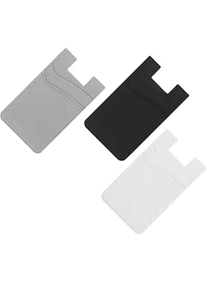 Adhesive Silicone Phone Wallet Card Holder 3 Pack Black White Gray - Image 1