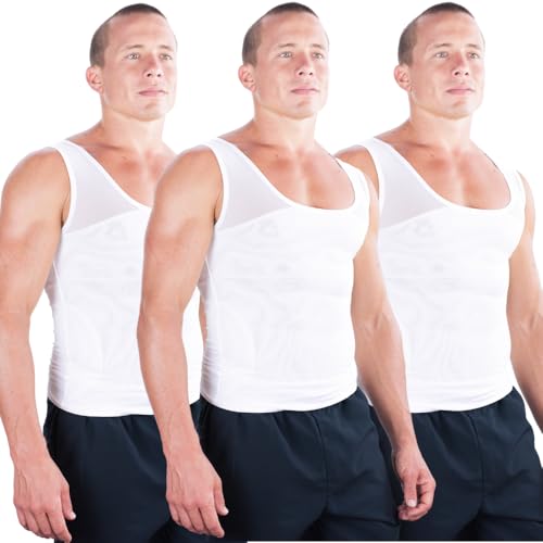 Esteem Apparel 3-Pack Original Men's Compression Shirt to Hide Gynecomastia Abs Chest Stomach Slimming Shapewear (X-Large, White) - Image 1