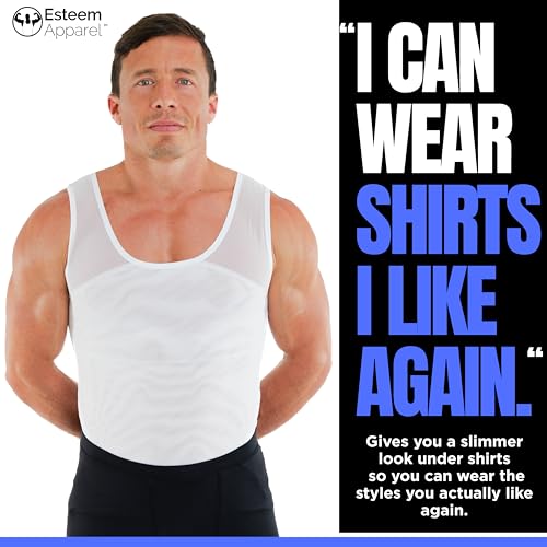 Esteem Apparel 3-Pack Original Men's Compression Shirt to Hide Gynecomastia Abs Chest Stomach Slimming Shapewear (X-Large, White) - Image 4