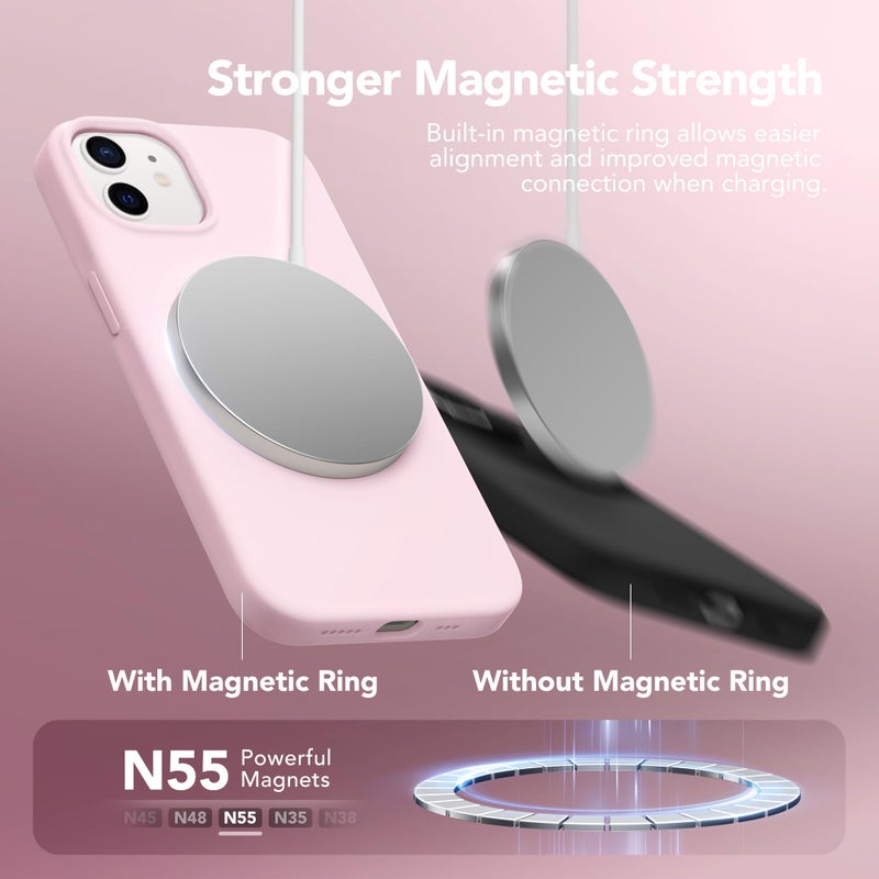 GONEZ Magnetic for iPhone 12 Case / 12 Pro Case, Compatible with MagSafe, [Screen Protector + Camera Lens Protector], Silicone Shockproof Anti-Scratch Protective Phone Case 6.1 inch, Chalk Pink - Image 3