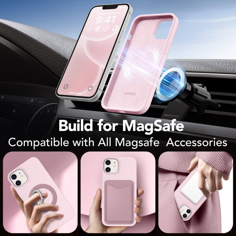 GONEZ Magnetic for iPhone 12 Case / 12 Pro Case, Compatible with MagSafe, [Screen Protector + Camera Lens Protector], Silicone Shockproof Anti-Scratch Protective Phone Case 6.1 inch, Chalk Pink - Image 4