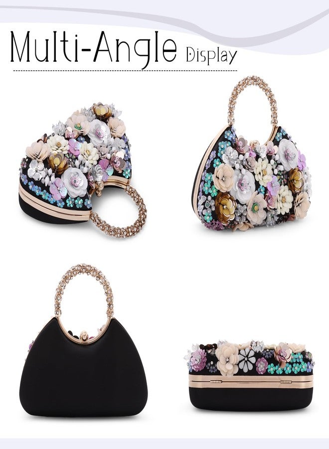 Fecialy Flower Clutch Purse for Women 3D Floral Evening Handbags Rhinestone Shoulder Crossbody Bag Formal Party Bride Wedding - Image 4