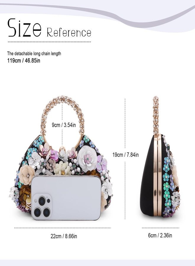 Fecialy Flower Clutch Purse for Women 3D Floral Evening Handbags Rhinestone Shoulder Crossbody Bag Formal Party Bride Wedding - Image 3