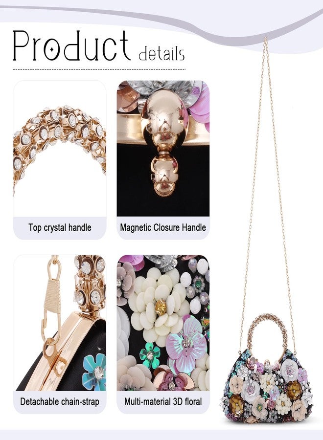 Fecialy Flower Clutch Purse for Women 3D Floral Evening Handbags Rhinestone Shoulder Crossbody Bag Formal Party Bride Wedding - Image 5