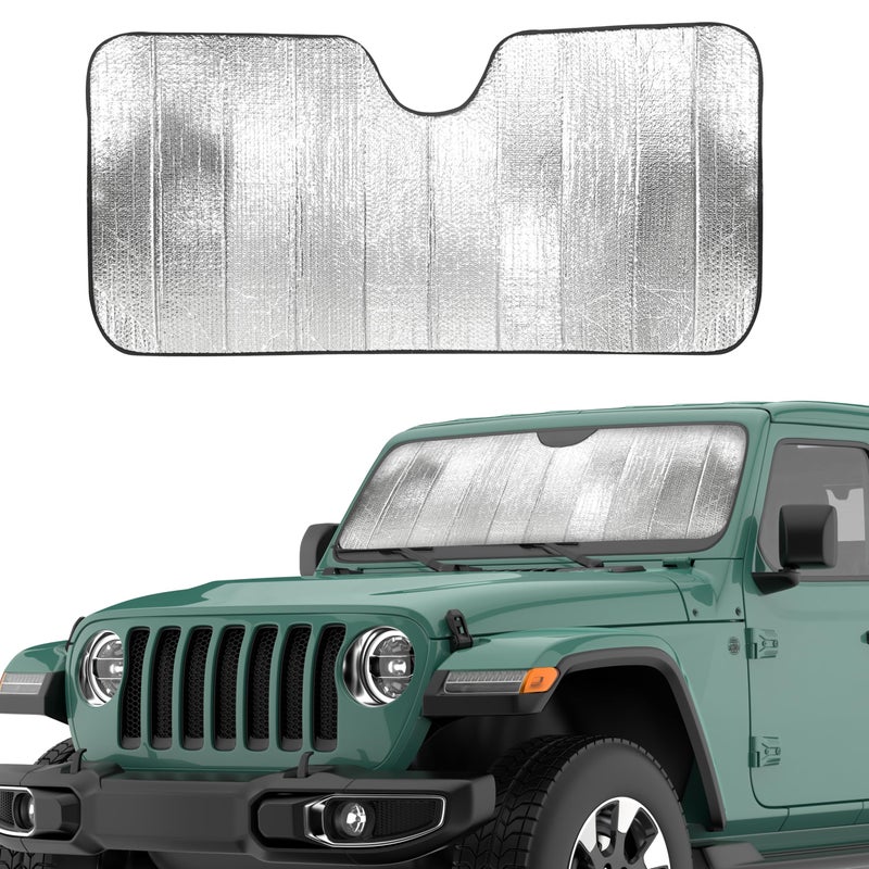 EcoNour Accordion Windshield Sun Shade for Jeep Wrangler Car Shade Front Windshield Designed for Jeep Wrangler Dashboard Sun Visor for UV and Heat XS 53 x 17 inches