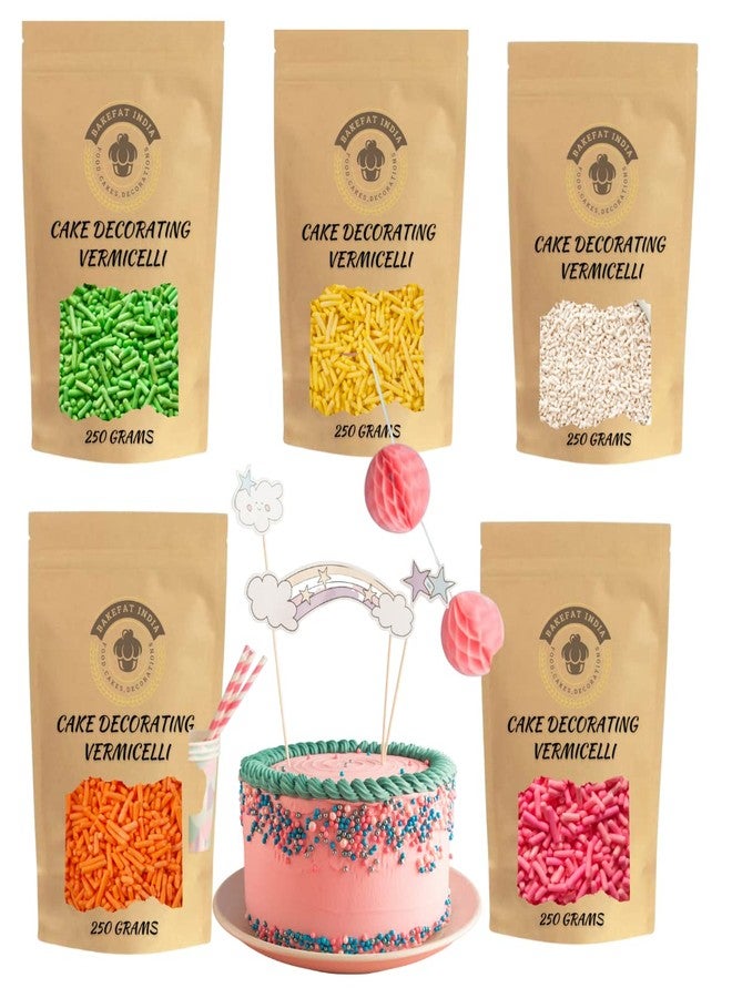 Aromatic Bakefat India 5 in 1 Colourful & Flavoured Decorating Vermicelli 1kg(200gmx5)(Lime,Pineapple,Strawberry,Orange,Banana) - Image 3