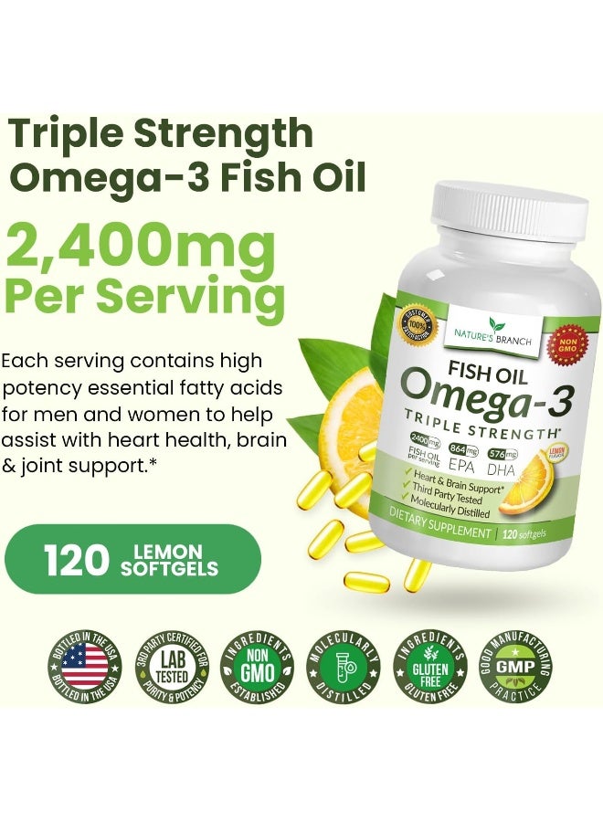 Nature's Branch Best Triple Strength Omega 3 Fish Oil Pills, 2500mg, 900mg EPA 600mg, 120 Capsules - Image 3