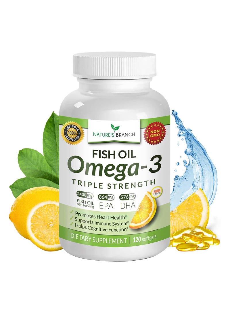 Nature's Branch - Best Triple Strength Omega 3 Fish Oil Pills 2500 Mg 864 Mg Epa 576 Mg 120 Capsules - Image 1