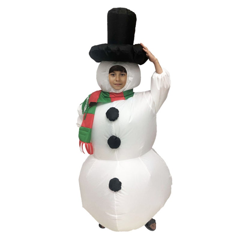 Inflatable Snowman Costume White Polyester Fiber Durable Children Adult Full-Body Inflatable Costume - Lightweight Easy to Clean Christmas Party Outfit for Fun Attire - Image 3