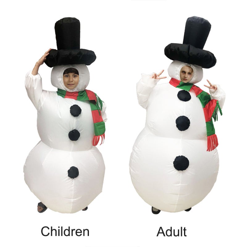Inflatable Snowman Costume White Polyester Fiber Durable Children Adult Full-Body Inflatable Costume - Lightweight Easy to Clean Christmas Party Outfit for Fun Attire - Image 2