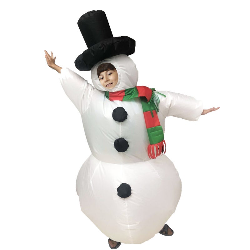 Inflatable Snowman Costume White Polyester Fiber Durable Children Adult Full-Body Inflatable Costume - Lightweight Easy to Clean Christmas Party Outfit for Fun Attire - Image 1
