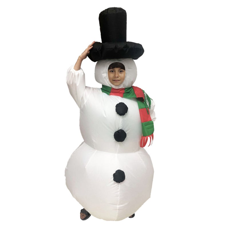 Inflatable Snowman Costume White Polyester Fiber Durable Children Adult Full-Body Inflatable Costume - Lightweight Easy to Clean Christmas Party Outfit for Fun Attire - Image 4