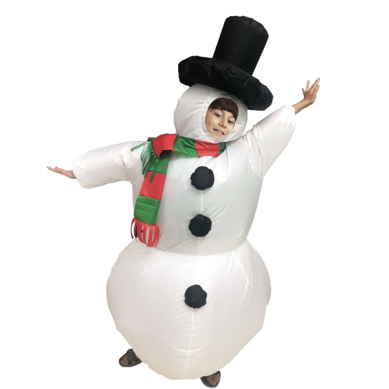Inflatable Snowman Costume White Polyester Fiber Durable Children Adult Full-Body Inflatable Costume - Lightweight Easy to Clean Christmas Party Outfit for Fun Attire - Image 5
