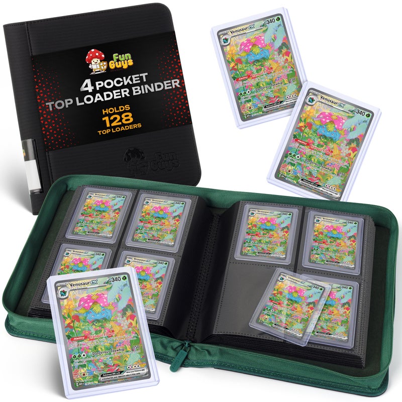 FunGuys Toploader Binder â€“ 4 Pocket Trading Card Binder for 128 Top Loaders, Pokemon Card Binder, MTG, Yugioh, Sports Cards, TCG Storage Album, Zipper Card Collector Folder - Image 1
