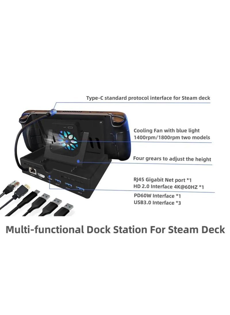 Docking Station with Cooling Fan for ROG Ally, 6-in-1 Hub Steam Deck, Support PD 3.0 Fast Charging, USB-A 3.0 and Fast Charging USB-C Port  - Image 5