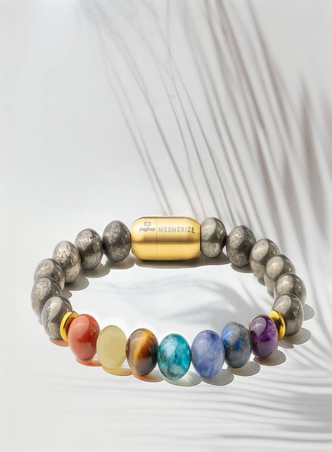Mesmerize Patented and Certified 7 Chakra Healing Bracelet Collection with MagSnap Closure Unisex | 7 Chakra Bracelets Online For Men and Women (Money Pyrite 7 Chakras, L) - Image 2