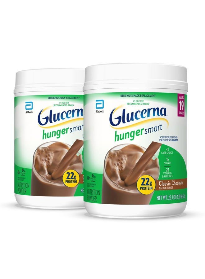 Glucerna بودرة هانجر سمارت، مشروب سكري لدعم إدارة مستوى السكر في الدم، 22 جرام بروتين، 130 سعرة حرارية، شوكولاتة كلاسيكية، 22.3 أونصة، عبوة 2 - Image 1