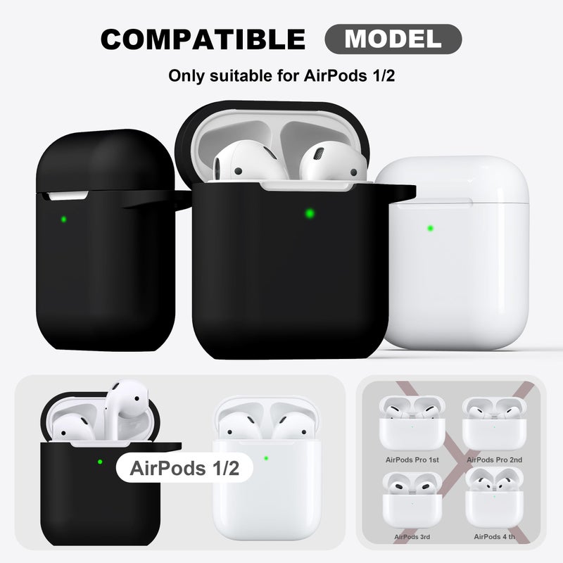 R-fun Compatible with AirPods Case Cover, Soft Silicone Protective Cover with Keychain for Women Men Compatible with Apple AirPods 2nd 1st Generation Charging Case, Front LED Visible,Black - Image 3