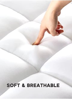 Asraar Premium 14 cm Thick Cotton Mattress Topper with Soft Cotton Filling - Breathable Bed Pad with Fitted Corner Edges - Enhances Comfort and Support for Better Sleep - Soft Fluffy Mattress Protector for Back Pain Relief, Deep Pocket Mattress Cover, Size - 200 x 180 cm White  - Image 4