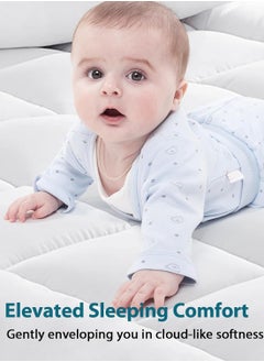 Asraar Premium 14 cm Thick Cotton Mattress Topper with Soft Cotton Filling - Breathable Bed Pad with Fitted Corner Edges - Enhances Comfort and Support for Better Sleep - Soft Fluffy Mattress Protector for Back Pain Relief, Deep Pocket Mattress Cover, Size - 200 x 180 cm White  - Image 2
