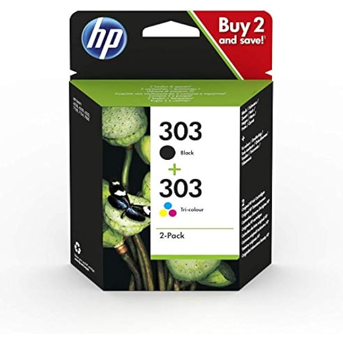 HEWLETT PACKARD 303 (3YM92AE) ORIGINAL PRINTER CARTRIDGES 2 COUNT (PACK OF 1) (1XBLACK, 1XCOLOR) FOR ENVY 6200, 7100, 7134,7220E,7221E,7224E,7800,7900E TANGO PRINTER.BLACK - 1X 200 PG|TRI-COLOR - 1 X 165 PG - Image 1