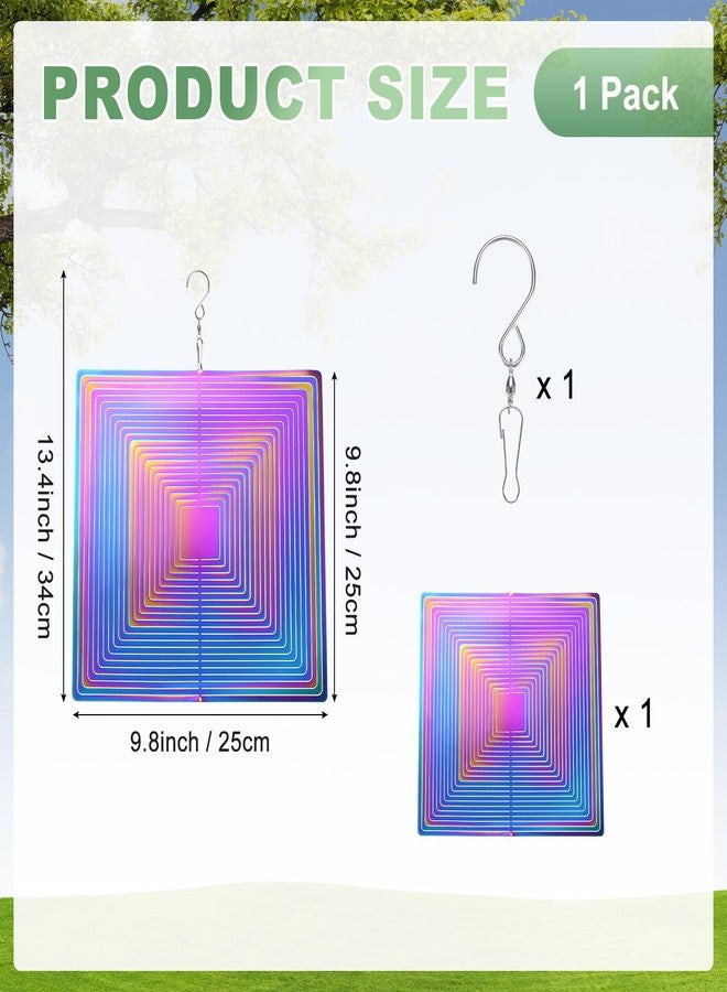 M METERXITY 1-Pack Hanging Wind Spinners, 9.8" 3D Stainless Steel Hanging Reflective Pinwheels for Patio/Yard/Outdoor, Garden Decor Windmill [Silver Tone, Square] - Image 3