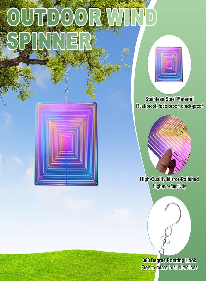 M METERXITY 1-Pack Hanging Wind Spinners, 9.8" 3D Stainless Steel Hanging Reflective Pinwheels for Patio/Yard/Outdoor, Garden Decor Windmill [Silver Tone, Square] - Image 2