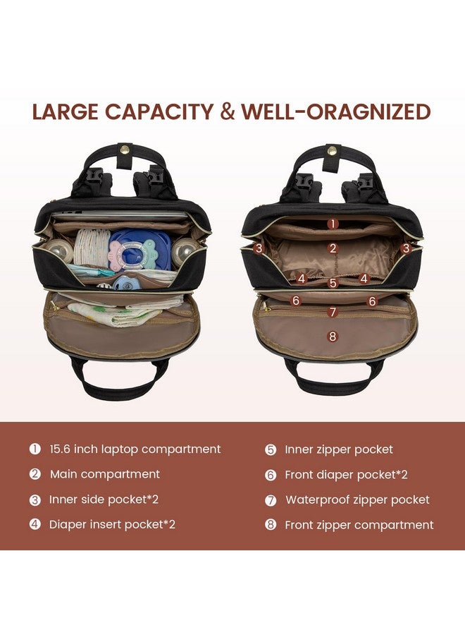 لوف فوك حقيبة ظهر للحفاضات من LOVEVOOK، حقيبة أطفال مع وسادة تغيير، حقيبة ظهر كبيرة للحفاضات للأولاد والبنات، حقيبة تسجيل مستلزمات الأطفال مقاومة للماء للأم والأب مع مشابك لعربة الأطفال، لون بيج وبني وأسود - Image 2