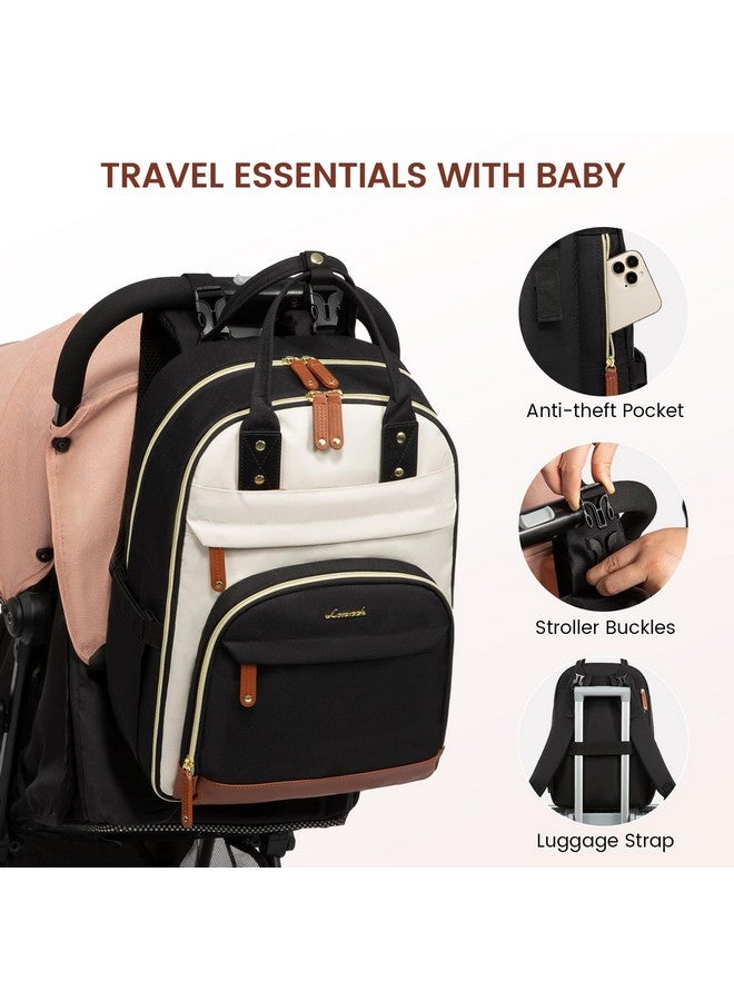 لوف فوك حقيبة ظهر للحفاضات من LOVEVOOK، حقيبة أطفال مع وسادة تغيير، حقيبة ظهر كبيرة للحفاضات للأولاد والبنات، حقيبة تسجيل مستلزمات الأطفال مقاومة للماء للأم والأب مع مشابك لعربة الأطفال، لون بيج وبني وأسود - Image 4