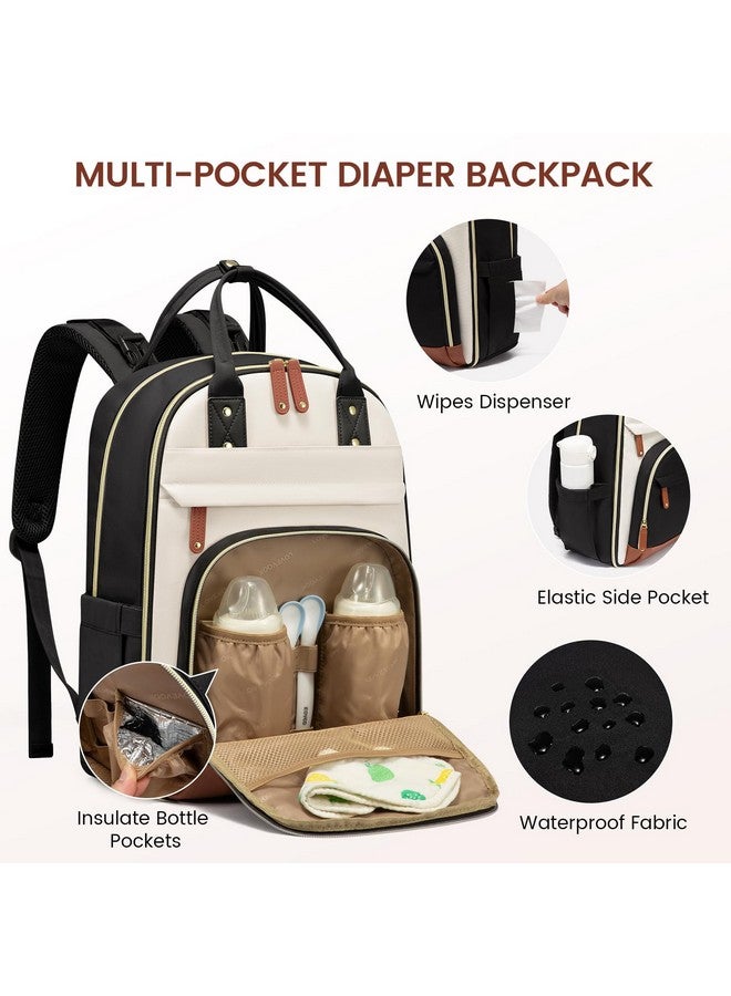 لوف فوك حقيبة ظهر للحفاضات من LOVEVOOK، حقيبة أطفال مع وسادة تغيير، حقيبة ظهر كبيرة للحفاضات للأولاد والبنات، حقيبة تسجيل مستلزمات الأطفال مقاومة للماء للأم والأب مع مشابك لعربة الأطفال، لون بيج وبني وأسود - Image 3