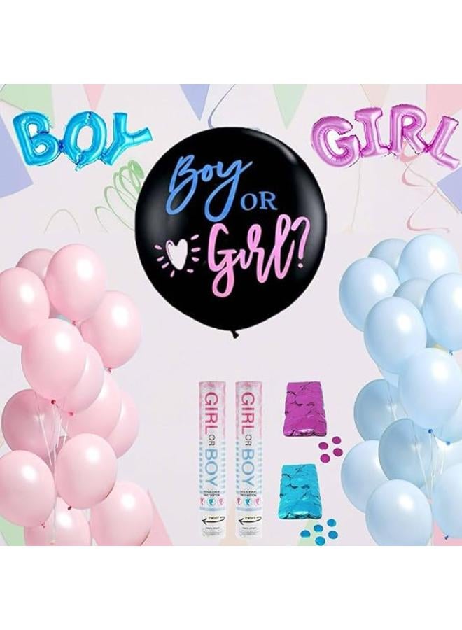 Big Black Balloon Gender Reveal Kit with Pink and Blue Confetti for Baby Shower Decorations.Blue Cannon and Pink Cannon Party Supplies Set for Boys and Girls. - Image 1