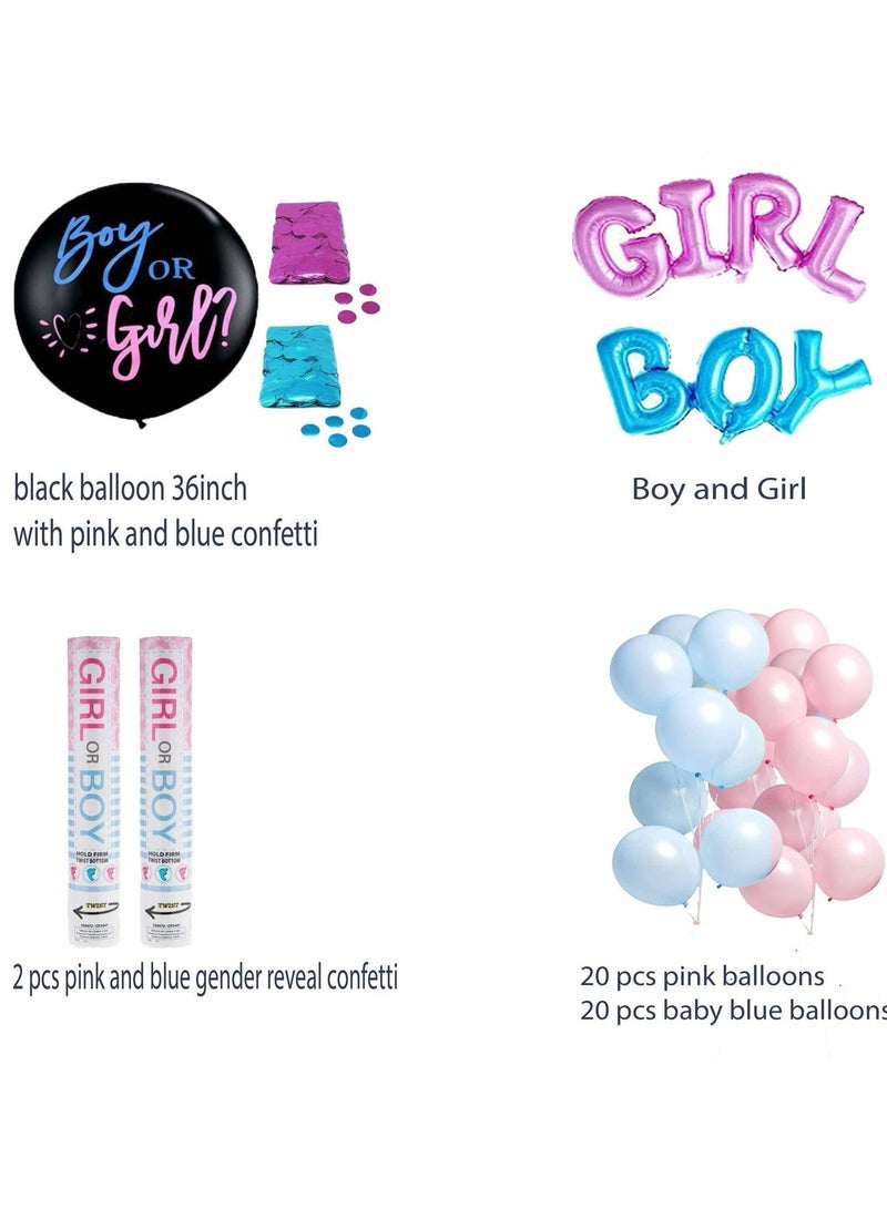 Big Black Balloon Gender Reveal Kit with Pink and Blue Confetti for Baby Shower Decorations.Blue Cannon and Pink Cannon Party Supplies Set for Boys and Girls. - Image 2